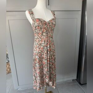 Michael Michael Kors Floral Sweetheart Neck Midi Dress Draped Front Size Small